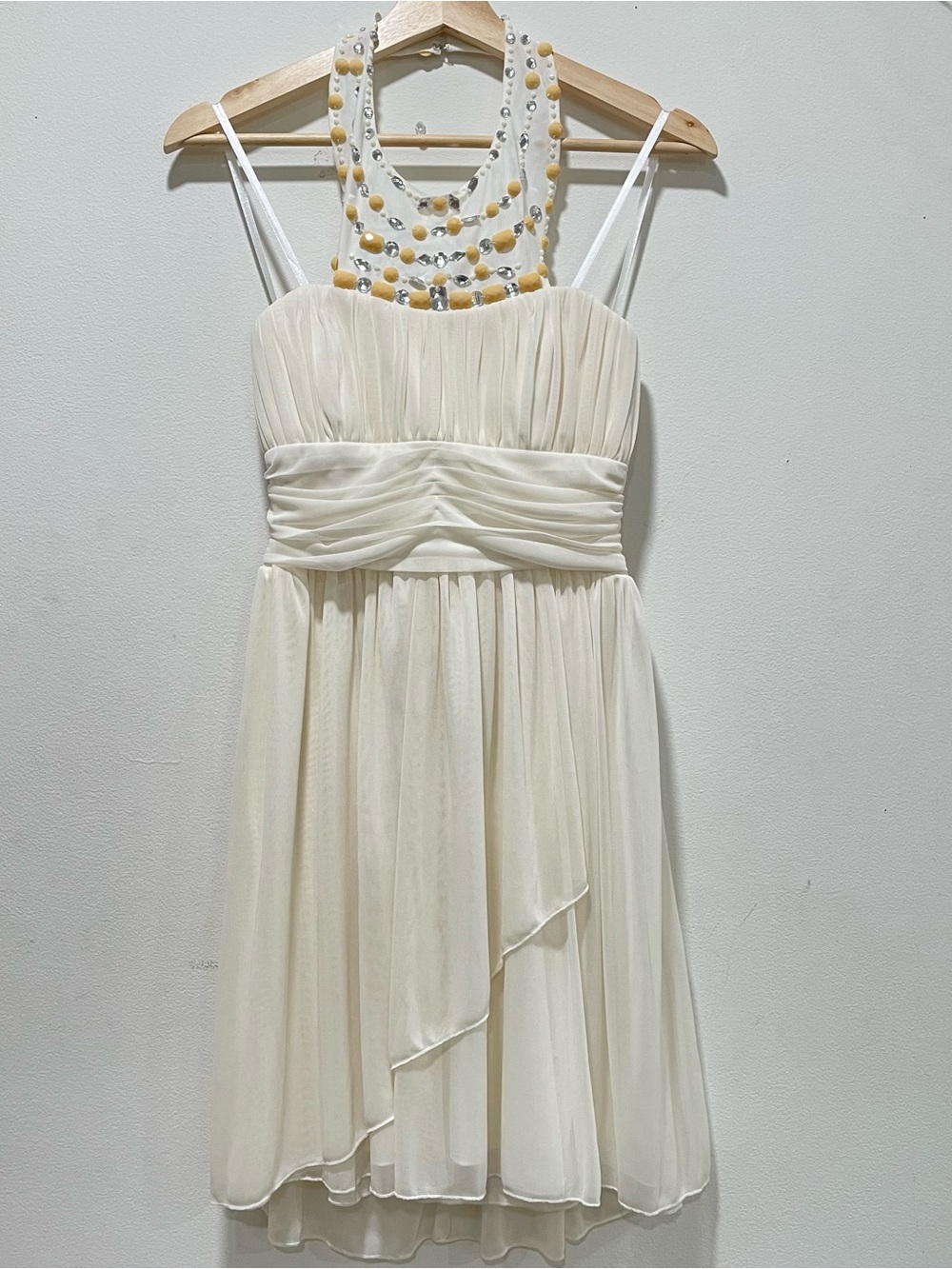 Roberta Bridal Cream Beaded Halter Chiffon Party Dress